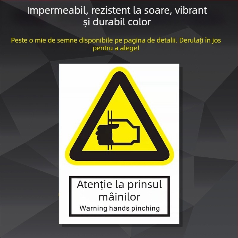 Indicator de siguranță pentru utilaje din oțel inoxidabil – serigrafie/gravură, semnalizare pentru echipamente industriale, personalizabil