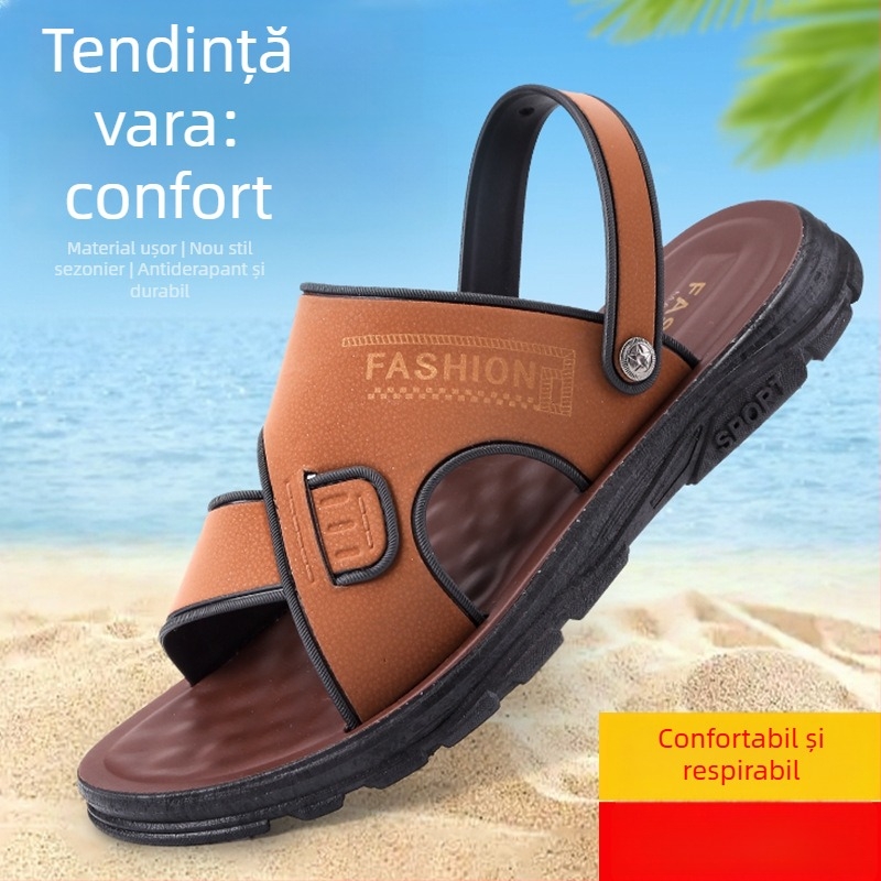 Sandale pentru bărbați cu deget deschis, partea superioară din piele sintetică, talpă din cauciuc, închidere cu șiret, impermeabile și antiderapante, vară 2024