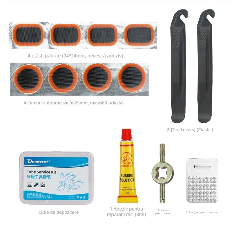 Kit de reparație a anvelopelor, portabil, reparații ale scurgerilor din camera de aer, adeziv rece pentru reparații, pentru biciclete (munte și oraș)