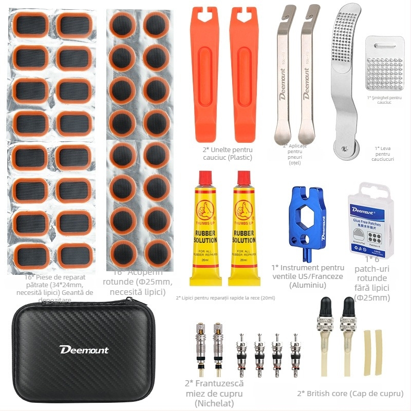 Kit de reparație a anvelopelor, portabil, reparații ale scurgerilor din camera de aer, adeziv rece pentru reparații, pentru biciclete (munte și oraș)