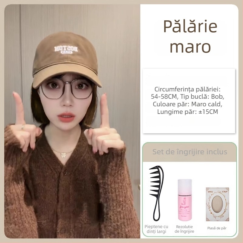 Perucă de tip pălărie All-in-One, coafură scurtă, acoperire completă a capului, păr sintetic rezistent la căldură, stil coreean, fără breton