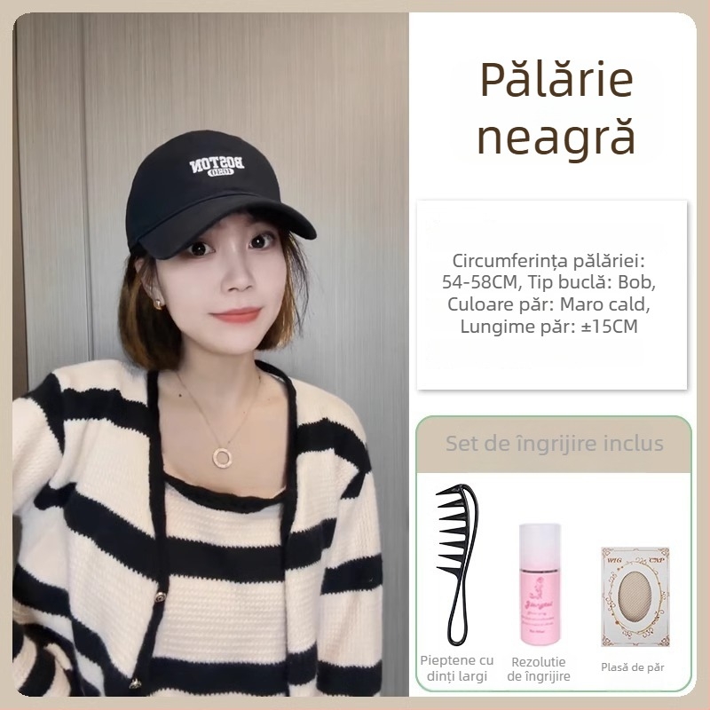 Perucă de tip pălărie All-in-One, coafură scurtă, acoperire completă a capului, păr sintetic rezistent la căldură, stil coreean, fără breton