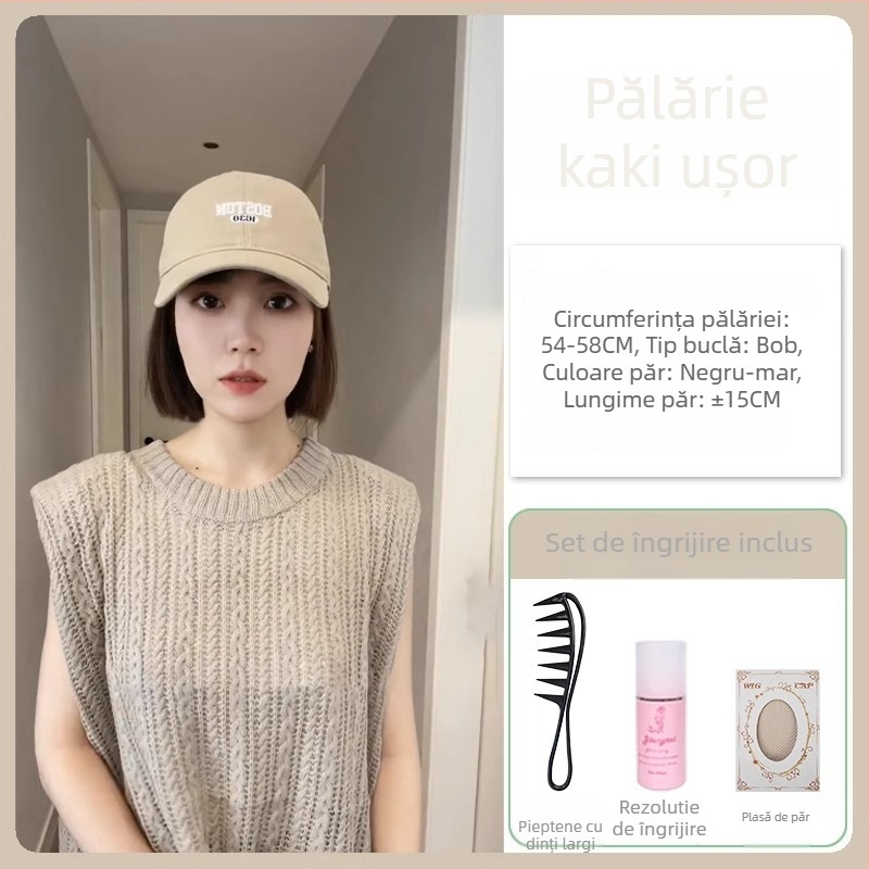 Perucă de tip pălărie All-in-One, coafură scurtă, acoperire completă a capului, păr sintetic rezistent la căldură, stil coreean, fără breton