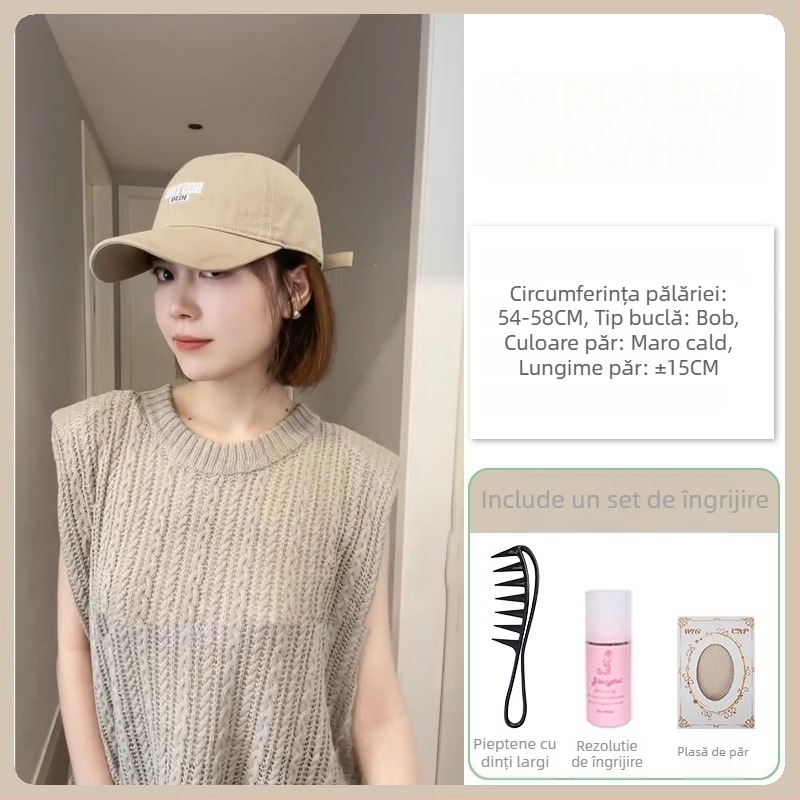 Perucă de tip pălărie All-in-One, coafură scurtă, acoperire completă a capului, păr sintetic rezistent la căldură, stil coreean, fără breton