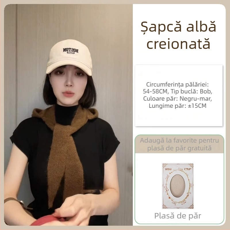 Perucă de tip pălărie All-in-One, coafură scurtă, acoperire completă a capului, păr sintetic rezistent la căldură, stil coreean, fără breton