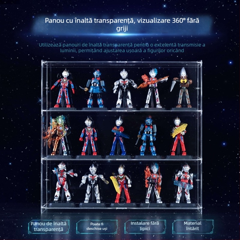 Raft de afișaj din acril pentru Ultraman Bruco figurine Blind Box, montaj pe perete, protecție la praf, capacitate 2 L, imprimare logo, personalizare