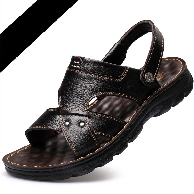 Sandale pentru bărbați din piele de vită de înaltă calitate, talpă PU, degete deschise, curea elastică, respirabile, impermeabile, antiderapante