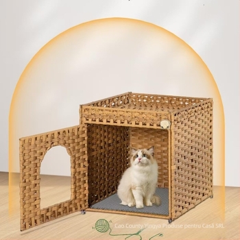 Cuib de pisică din ratan împletit – design semiînchis, Yingya