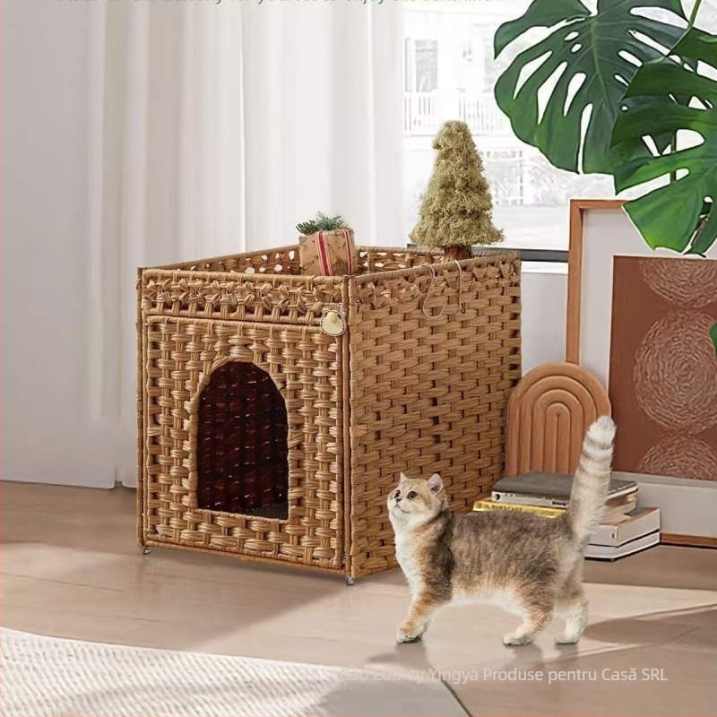Cuib de pisică din ratan împletit – design semiînchis, Yingya