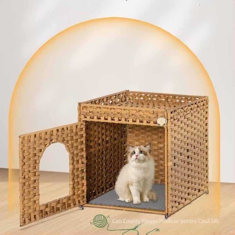 Cuib de pisică din ratan împletit – design semiînchis, Yingya
