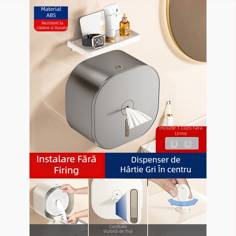 Merid Dispenser de hârtie igienică montat pe perete, tragere centrală, ABS, pentru baie și uz comercial hotelier