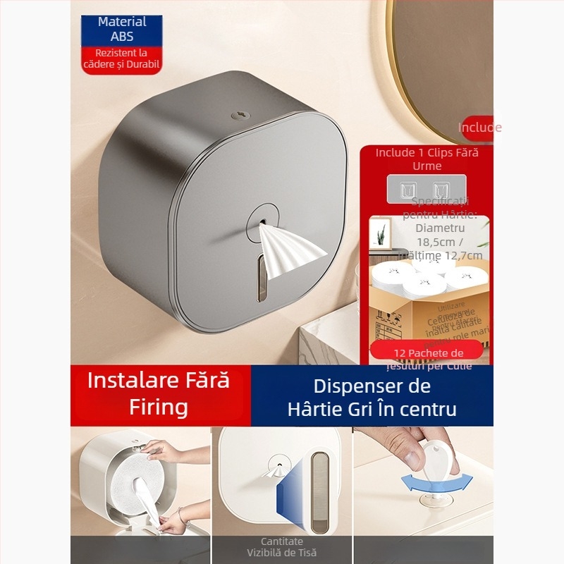 Merid Dispenser de hârtie igienică montat pe perete, tragere centrală, ABS, pentru baie și uz comercial hotelier