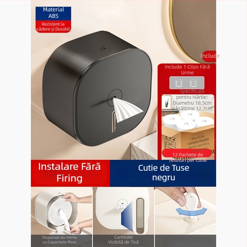 Merid Dispenser de hârtie igienică montat pe perete, tragere centrală, ABS, pentru baie și uz comercial hotelier