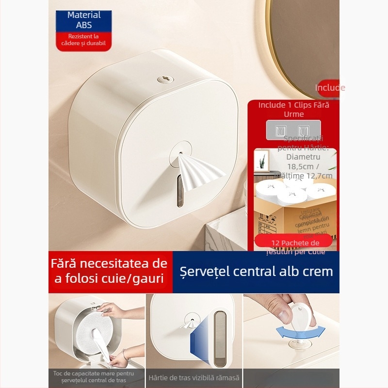 Merid Dispenser de hârtie igienică montat pe perete, tragere centrală, ABS, pentru baie și uz comercial hotelier