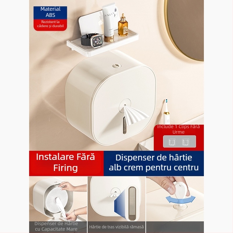 Merid Dispenser de hârtie igienică montat pe perete, tragere centrală, ABS, pentru baie și uz comercial hotelier