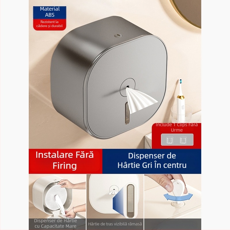 Merid Dispenser de hârtie igienică montat pe perete, tragere centrală, ABS, pentru baie și uz comercial hotelier