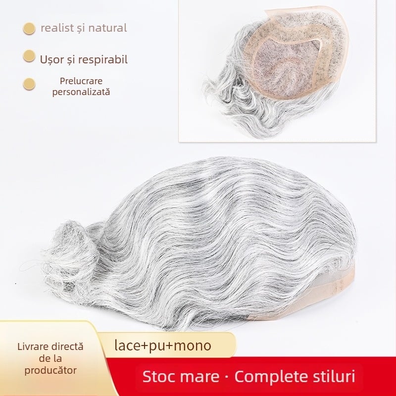 Perucă scurtă cu bucle, stil natural, țesut manual complet, poate fi vopsită