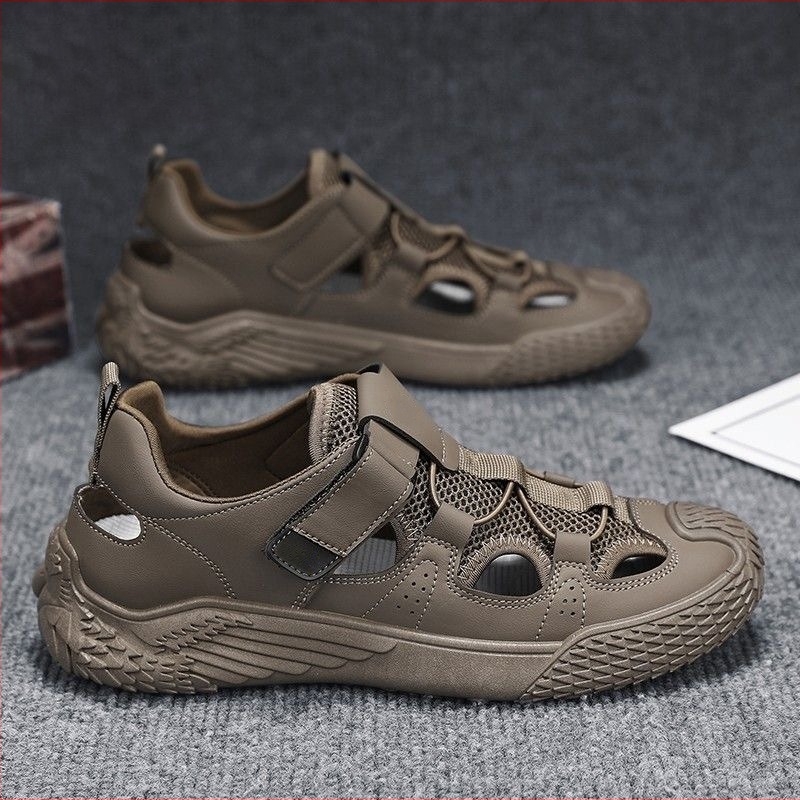 Sandale pentru bărbați, cu căptușeală din plasă respirabilă, partea superioară PU, talpă PVC, închidere Velcro, anti-derapant (PU upper; PVC sole; Velcro; breathable mesh lining; anti-slip)