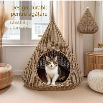 Cuib din plastic pentru pisici – semiînchis, respirabil, cu mai multe niveluri, detașabil și lavabil, pentru toate sezoanele