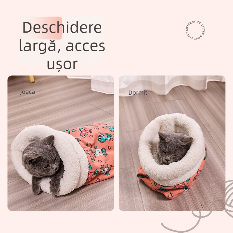 Cuib de pisică pentru iarnă – pat semi-închis din flanel, pentru pisici, cuib pentru animale