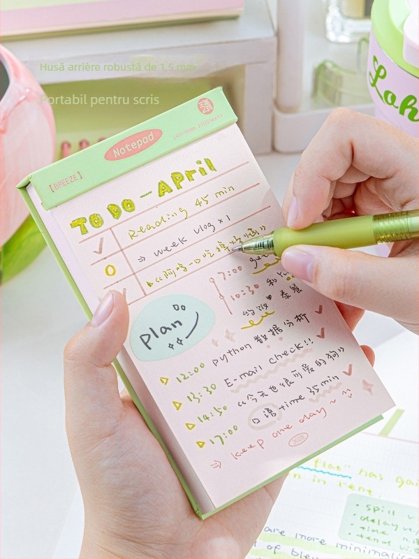 Caiet compact, pagini perforate, hârtie din celuloză lemnoasă 75 g, design minimalist, portabil