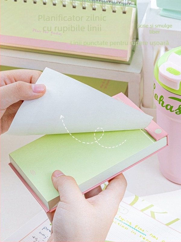 Caiet compact, pagini perforate, hârtie din celuloză lemnoasă 75 g, design minimalist, portabil