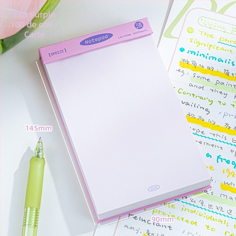 Caiet compact, pagini perforate, hârtie din celuloză lemnoasă 75 g, design minimalist, portabil