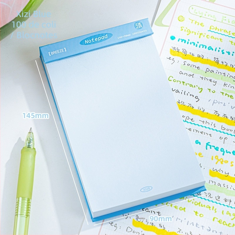 Caiet compact, pagini perforate, hârtie din celuloză lemnoasă 75 g, design minimalist, portabil