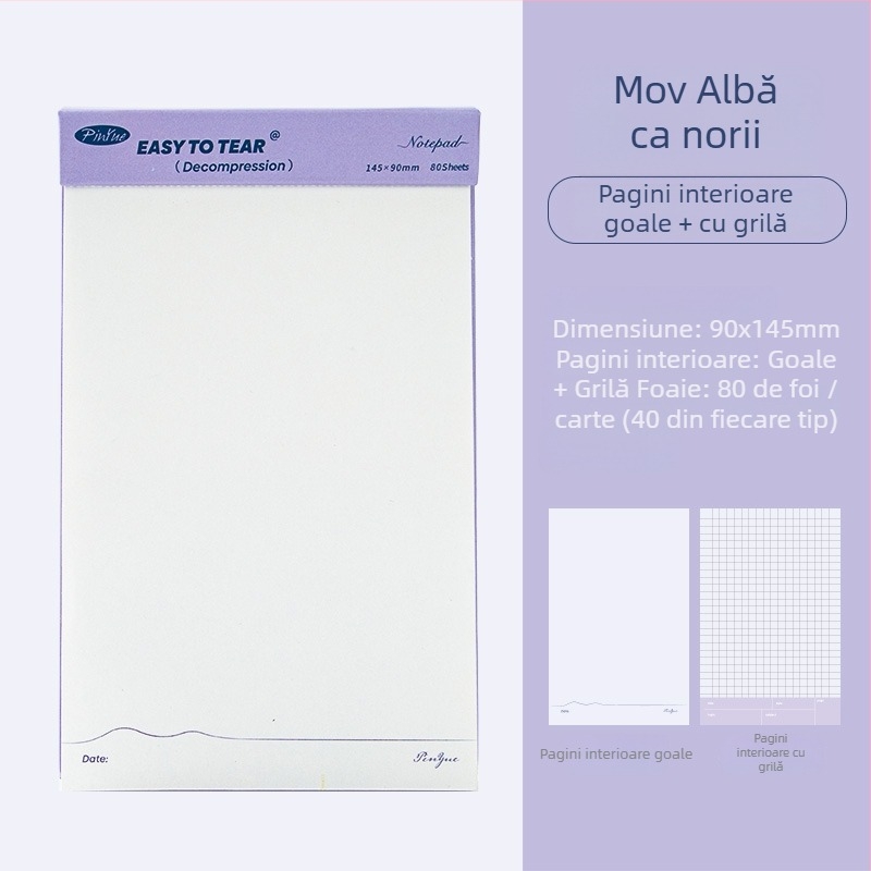 Caiet compact, pagini perforate, hârtie din celuloză lemnoasă 75 g, design minimalist, portabil