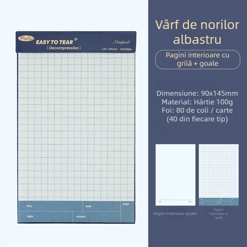 Caiet compact, pagini perforate, hârtie din celuloză lemnoasă 75 g, design minimalist, portabil