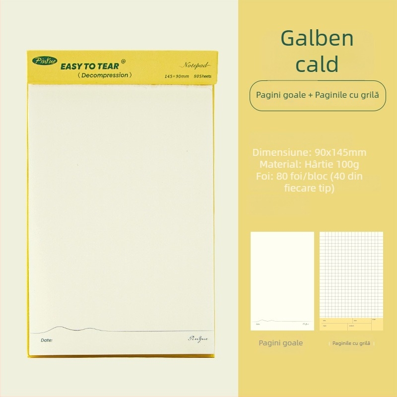 Caiet compact, pagini perforate, hârtie din celuloză lemnoasă 75 g, design minimalist, portabil