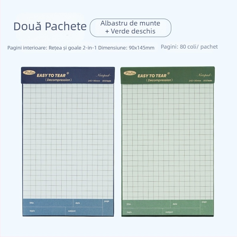 Caiet compact, pagini perforate, hârtie din celuloză lemnoasă 75 g, design minimalist, portabil