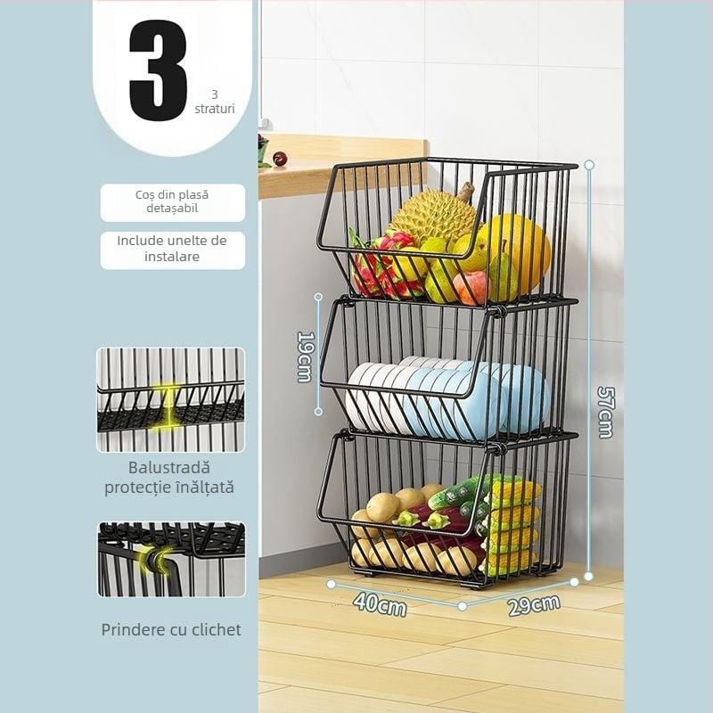 Raft de depozitare pentru bucătărie, pe podea – mobil, multifuncțional, din oțel carbon, pentru colț (Oțel carbon • Mobil • Multifuncțional • Pe podea • Pentru colț)