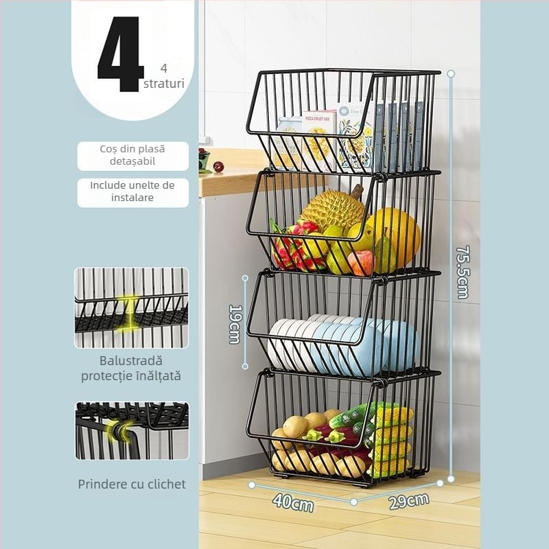 Raft de depozitare pentru bucătărie, pe podea – mobil, multifuncțional, din oțel carbon, pentru colț (Oțel carbon • Mobil • Multifuncțional • Pe podea • Pentru colț)