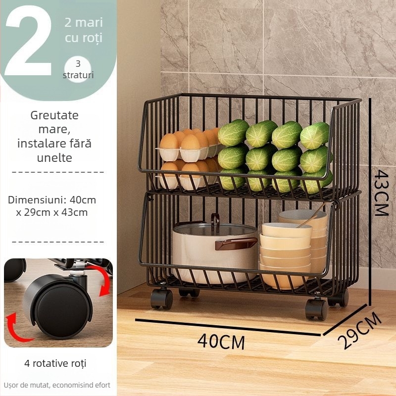Raft de depozitare pentru bucătărie, pe podea – mobil, multifuncțional, din oțel carbon, pentru colț (Oțel carbon • Mobil • Multifuncțional • Pe podea • Pentru colț)