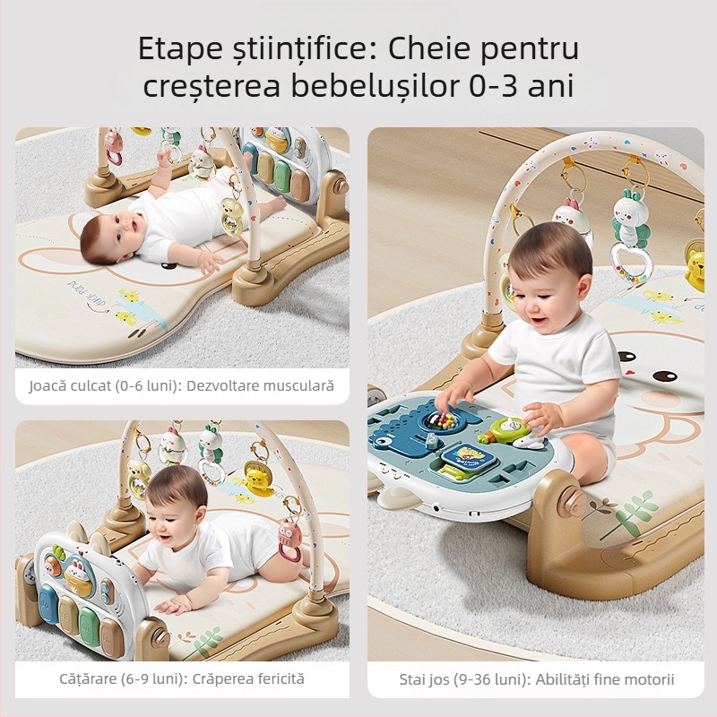 Jucărie pentru bebeluși — pian cu pedale pentru gym play, muzică interactivă, stimulare multisenzorială, 0–3 ani, plastic