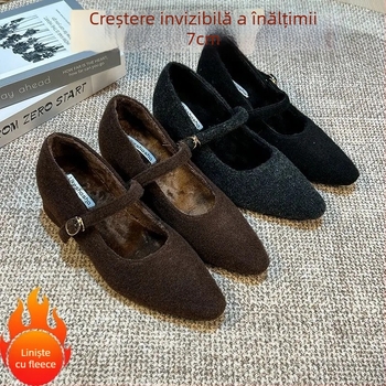 Pantofi Mary Jane cu toc ascuns – vârf pătrat, toc 6–8 cm, Grate partea superioară, microfibră interior