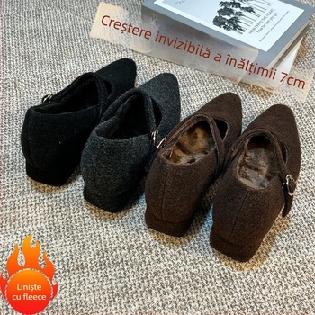 Pantofi Mary Jane cu toc ascuns – vârf pătrat, toc 6–8 cm, Grate partea superioară, microfibră interior