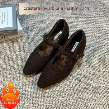 Pantofi Mary Jane cu toc ascuns – vârf pătrat, toc 6–8 cm, Grate partea superioară, microfibră interior