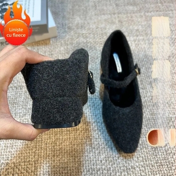 Pantofi Mary Jane cu toc ascuns – vârf pătrat, toc 6–8 cm, Grate partea superioară, microfibră interior