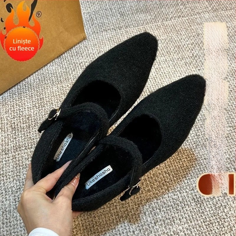 Pantofi Mary Jane cu toc ascuns – vârf pătrat, toc 6–8 cm, Grate partea superioară, microfibră interior