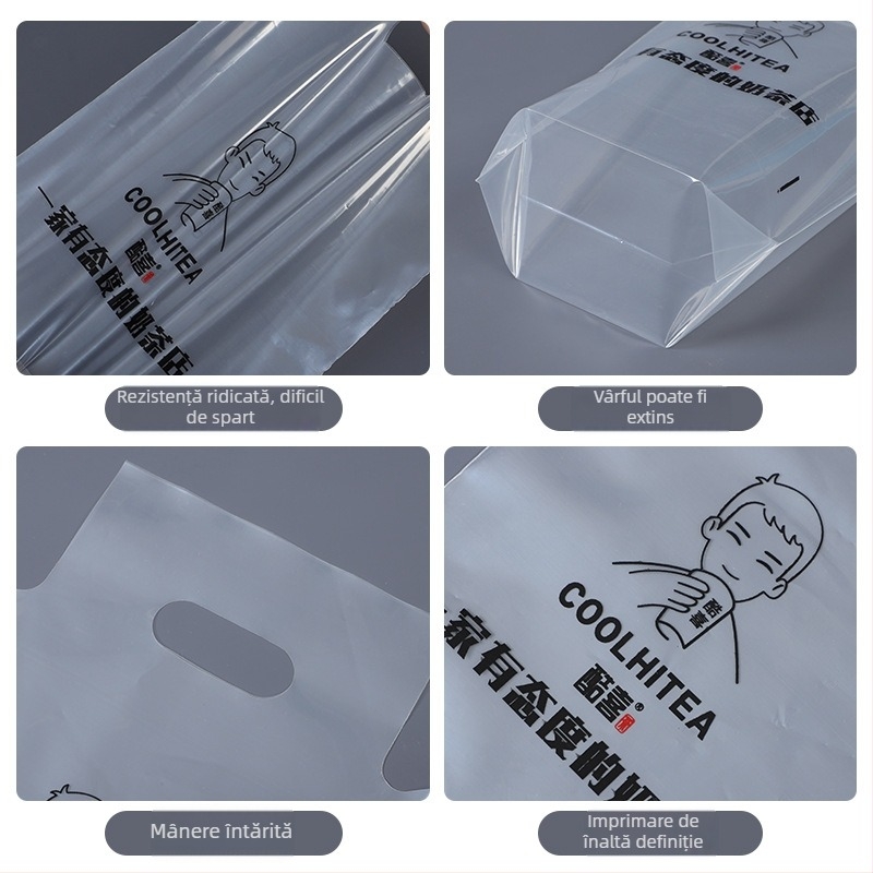 Genți de transport de unică folosință pentru pahare de milk tea, 100 buc., compatibile cu pahare simple/duble, cu mâner — Origine Anhui, Brand Jinsheng Plastic, Capacitate zilnică 10 tone