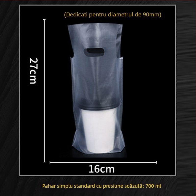 Genți de transport de unică folosință pentru pahare de milk tea, 100 buc., compatibile cu pahare simple/duble, cu mâner — Origine Anhui, Brand Jinsheng Plastic, Capacitate zilnică 10 tone