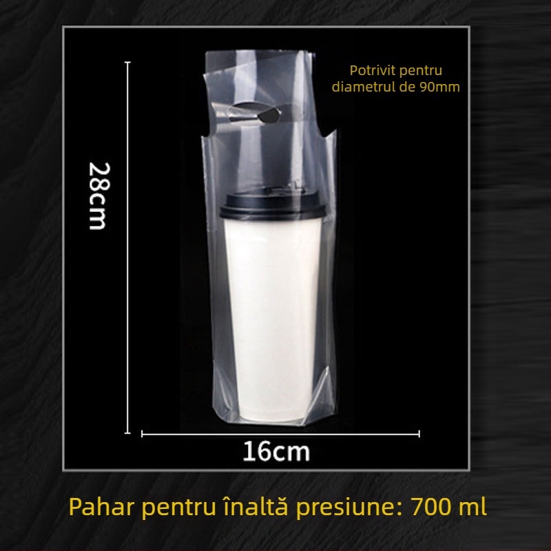 Genți de transport de unică folosință pentru pahare de milk tea, 100 buc., compatibile cu pahare simple/duble, cu mâner — Origine Anhui, Brand Jinsheng Plastic, Capacitate zilnică 10 tone