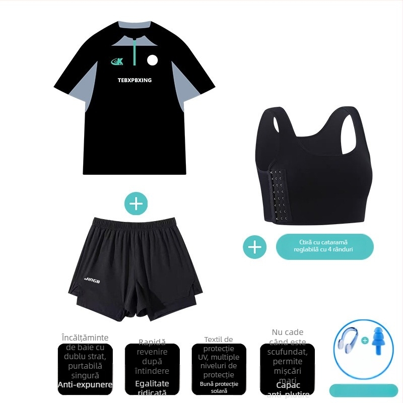 Set de înot din trei piese, cu protecție solară și uscare rapidă, unisex, exterior din nylon cu căptușeală poliester