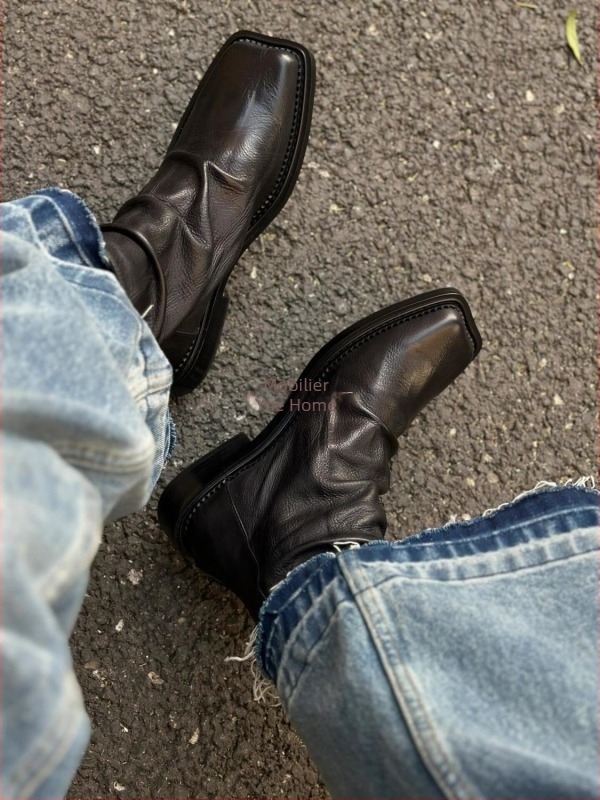 Ghete Martin pentru bărbați cu fermoar pe spate, Chelsea de înălime medie, vârf pătrat, talpă din cauciuc