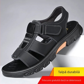 Sandale pentru bărbați - deget deschis, închidere cu cataramă, partea superioară din microfibră, căptușeală din piele artificială, talpă din poliuretan