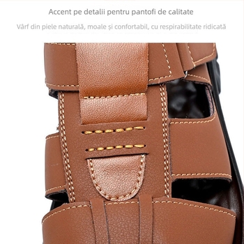 Sandale pentru bărbați - deget deschis, închidere cu cataramă, partea superioară din microfibră, căptușeală din piele artificială, talpă din poliuretan