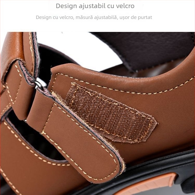 Sandale pentru bărbați - deget deschis, închidere cu cataramă, partea superioară din microfibră, căptușeală din piele artificială, talpă din poliuretan