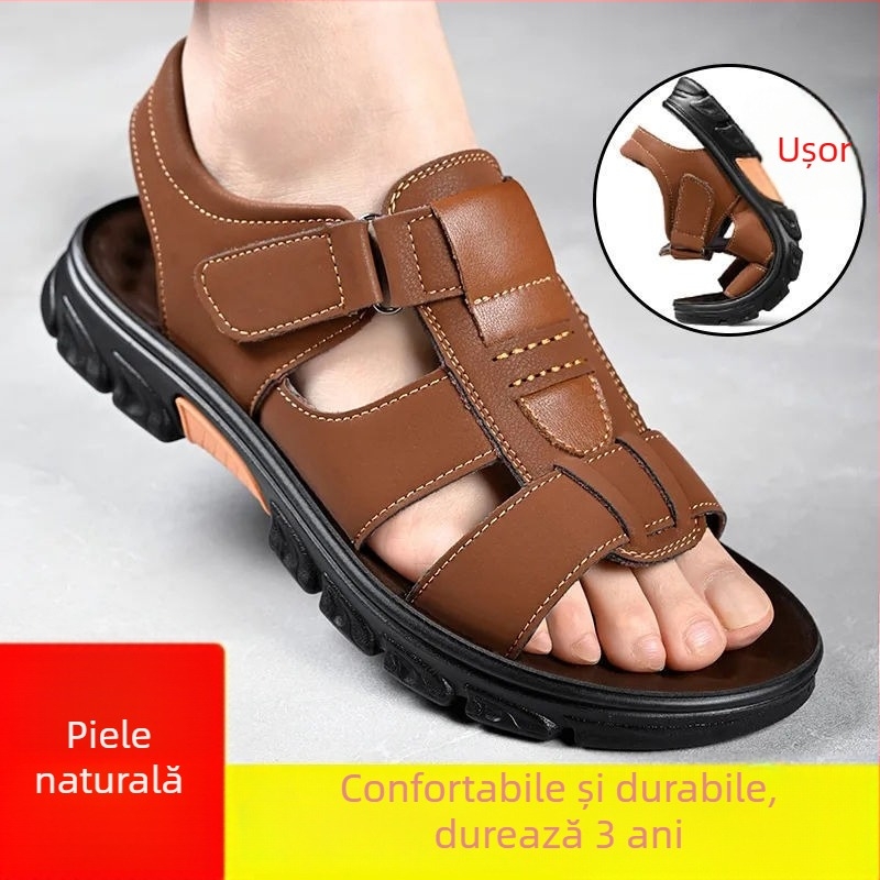 Sandale pentru bărbați - deget deschis, închidere cu cataramă, partea superioară din microfibră, căptușeală din piele artificială, talpă din poliuretan
